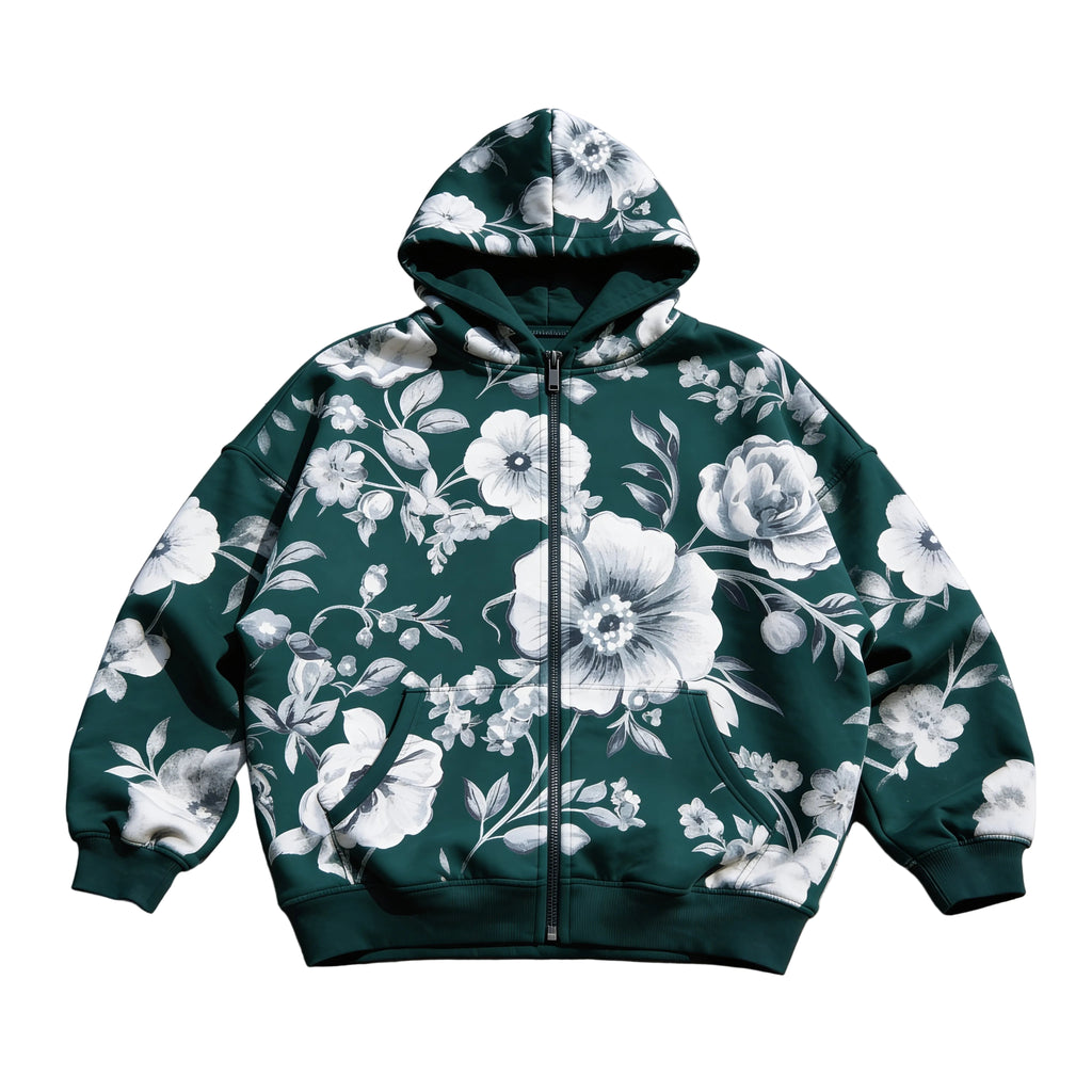 Verdant Bloom Zip Hoodie